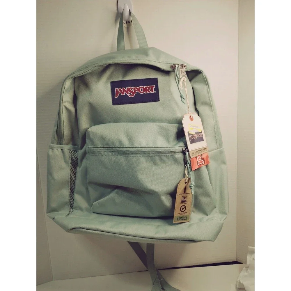 JanSport Green Solid Unisex Kids Backpack Zip, Outer Pockets, Adjustable Straps
